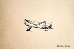 a drawing of a canoe with two oars resting on the ground next to it