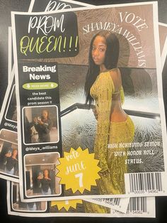 the front and back covers of magazines with pictures of women in yellow dresses on them