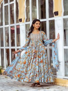 Grey Floral Tiered Anarkali Set (Set of 3) By Rivaaj now available at Trendroots Designer Sharara With Printed Motifs, Designer Wear Sharara With Printed Motifs, Festive Floor-length Palazzo Set With Printed Motifs, Festive Sharara With Traditional Drape And Printed Motifs, Festive Designer Sharara With Printed Motifs, Festive Designer Wear Sharara With Printed Motifs, Traditional Drape Sharara With Printed Motifs For Diwali, Festival Lehenga With Printed Motifs And Straight Kurta, Festival Anarkali Set With Printed Motifs