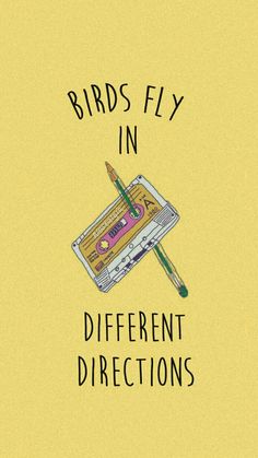 birds fly in different directions on a yellow background with pencils next to them and the words, birds fly in different directions