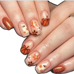 Nail Design Gold, Nailart Designs, Halloween Press On Nails, Pumpkin Nails, Cute Nails For Fall, Easy Nails, Purple Nail, Short Nails Art, Thanksgiving Nails