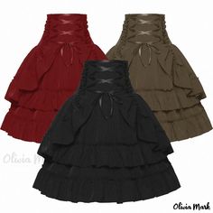 Olivia Mark - Victorian Era Renaissance Double-Layered High-Waisted Vintage Skirt for Halloween Vintage Short, Mermaid Silhouette, Red High, Denim Midi Skirt, 70 Dress, Vintage Shorts, Short Skirt, Denim Mini Skirt, High Waisted Denim