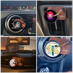 there are many different pictures of the inside of a car that is showing various controls