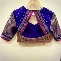 Blue Pattu Saree Blouse Designs, Pattu Blouse Neck Designs, Blouse For Paithani Saree, Blue Colour Blouse Designs, New Latest Blouse Pattern 2023, Latest Blouse Designs For Pattu Sarees, Blue Silk Blouse With Zari Work, Maggam Work On Blue Blouse, Simple Maggam Work Blouses Blue