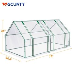 a diagram of a greenhouse with measurements for the roof and side walls, shown in white