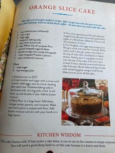 an orange slice cake recipe in a cookbook