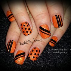 Halloween nails Halloween Nails Stripes, Halloween Polka Dot Nails, Halloween Nail Designs Candy Corn, Short Coffin Ombre, Gray And Orange Halloween Nails, Ombre Nails Short, Nailart Halloween, Coffin Ombre, Diy Nail Art Tutorial