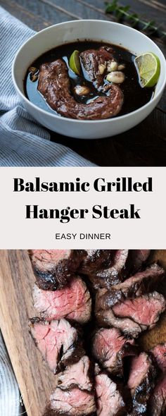 balsamic grilled hanger steak in a white bowl