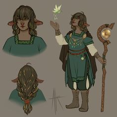 Dnd Firbolg Character Design, Firbolg Wizard, Dnd Firbolg Female, Druid Firbolg, Druid Clothing