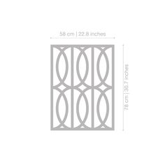 the size and width of a decorative wall panel with circles in grey, on a white background