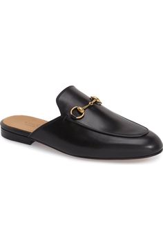 Main Image - Gucci 'Princetown' Mule Loafer (Women) Black Mules Shoes, Gucci Princetown, Black Leather Mules, Black Mules, Gucci Loafers, Black Slip On Shoes, Leather Slip On Shoes, Loafer Mules, Leather Slippers