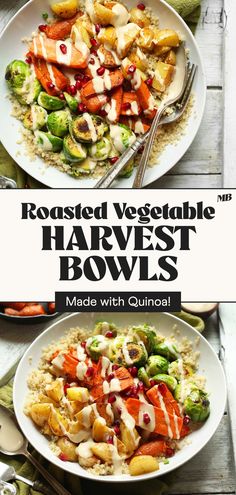 roasted vegetable harvest bowls made with quinoa and carrots are the perfect side dish