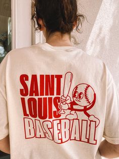 vintage saint louis baseball tee on natural colored tee 100% ringspun cotton these shirts are made to order just for you, so can take 5-10 business days to ship out! (the turnaround time is the same for local pickups!) care: wash cold, inside out. hang dry. T Shirt Back Design Ideas, Cricut Merch Ideas, Business Tee Shirt Logo Ideas, Seniors Tshirt Ideas, Vintage Baseball Tee, Shirt Graphic Design Ideas, College Tshirt Designs, Tshirt Layout, Cricut Tshirt Ideas