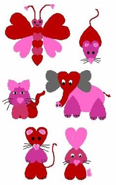 a group of pink and red mouses with hearts