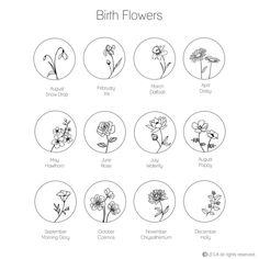 the different types of birth flowers in black and white