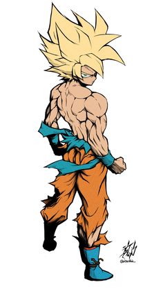 a drawing of gohan from the dragon ball movie, with his hands on his hips