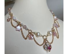 Fairy Symphony in Dusty Pink Necklace With Strawberry Charms - Etsy Philippines Strawberry Charm, Fairy Magic, Pink Necklace, Metal Accessories, Beaded Necklaces, Dusty Pink, To My Daughter, Philippines, Necklace Lengths