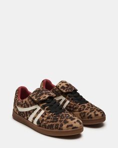 MADRID Leopard Low-Top Sneaker | Women's Sneakers – Steve Madden Wishlist Ideas, Closed Toe Heels, Versatile Shoes, Top Sneakers Women, Pretty Clothes, Flats For Sale, Sandals For Sale, Flat Espadrilles, Sneaker Heels