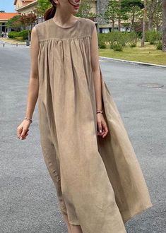 Neck Wrinkles, Cotton Long Dress, Diy Vetement, Linen Maxi Dress, Summer Fabrics, 가을 패션, Linen Clothes