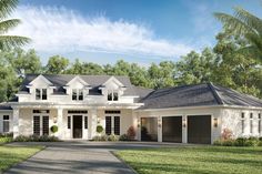 this is an artist's rendering of a house in the florida style with two car garages