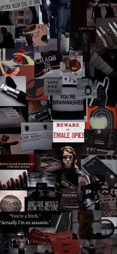 a collage of photos with different types of items in them and the words beware of female spys