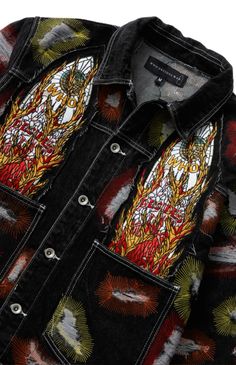 Glass Embroidery, All Over Embroidery, Dope Fits, Night Market, Denim And Lace, Stained Glass Art, Denim Pant, Puffer Coat, Heavy Metal