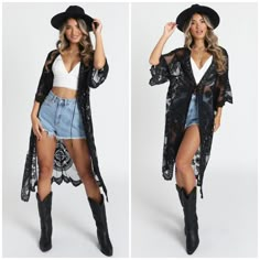 Bohemian Style Sheer Mesh Crochet Embroidered Lace Mandala Scalloped Edge Long Kimono Wrap That Is Perfect As A Swim Coverup Or Worn Layered Over Your Outfit. Ties At The Waist. Lace Kimono Outfit, Gilet Kimono, White Beach Cover Up, Beach Cardigan, Cute Cowgirl Outfits, Mesh Cardigan, Cute Cowgirl, Beach Kimono, Nashville Outfits