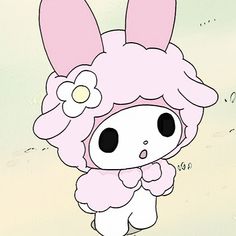 a drawing of a cute little bunny with flowers on her head and ears, standing in the sand