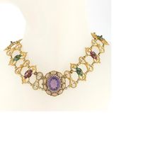 Antique Neo-Renaissance Enamel Pearl Amethyst Diamond Gold Necklace For Sale at 1stDibs Elegant Yellow Gold Jeweled Necklace, Fine Jewelry With Jeweled Oval Details, Fine Jewelry With Oval Jeweled Details, Oval Jeweled Fine Jewelry, Elegant Multi-stone Oval Pendant Necklace, Elegant Purple Filigree Necklace, Luxury Amethyst Multi-stone Necklace, Luxury Multi-stone Amethyst Necklace, Elegant Oval Multi-stone Necklace