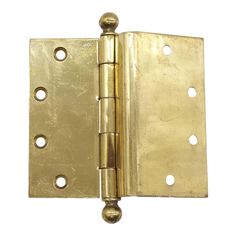 a brass plated door hinge with four holes on the front and two sides