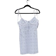 For Love & Lemons X Revolve Picnic Dress, Size Large. White Eyelet Fabric. Made With 100% Fully Lined Cotton. Mini Length With Adjustable Tied Spaghetti Strap. Bustier-Style Unpadded Underwire. Hidden Back Zip Closure. Length Varies Due To Straps. In Excellent Condition With No Noted Defects Or Damage, Brand New With Tags. Approximate Measurements Length Without Straps: 25” Length With Straps: 31” (Adjustable) Bust: 15.5” Waist: 16” Hip: 20” Bottom Hem: 22” *Bin13 Lined Lace Mini Dress For Summer, White Lace Mini Dress, Metallic Mini Dresses, Picnic Dress, Mini Dress White, Eyelet Fabric, Lemon Dress, Flare Mini Dress, Ruffle Mini Dress