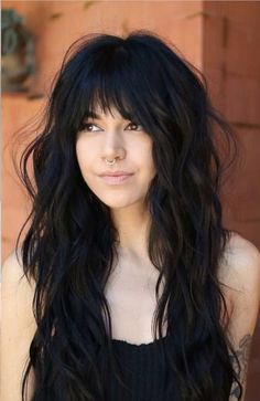 Long Textured Layers With Curtain Bangs, Medium Length Haircut For Thinning Wavy Hair, Long Layered Boho Hair, Dark Shag With Highlights, 2023 Haircut Ideas, Long Dark Hair With Fringe Bangs, Long Haircut With Layers Bangs, 2024 Womens Long Hair Trends, Long Choppy Shag With Bangs