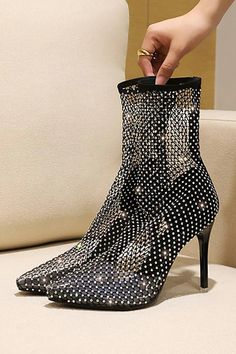 Shine bright from head to toe in our All-Mesh Diamond Boots. Covered in dazzling diamonds, these boots are the epitome of glamour and luxury. With a sleek and modern design, they make a bold statement and add a touch of opulence to any outfit. Whether you're stepping out for a special occasion or just want to make a stunning impression, these boots are your go-to choice for unapologetic extravagance and style. Knee High Sandals, Cutout Boots, Summer Boots, Roman Fashion, Glitter Heels, Super High Heels, Mesh Shoes, High Heels Stilettos, Boots For Women