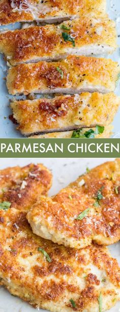 two pictures side by side one shows parmesan chicken and the other shows grilled chicken