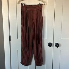 High-Waisted, Striped Paper Bag Jogger Pants. Red, Pink, And Black. Drawstring Waist With Elastic. Pockets! Nwot. Casual High Waist Burgundy Pants, Casual Burgundy High-waisted Pants, High Waist Burgundy Pants For Spring, High-waisted Burgundy Bottoms With Pockets, Spring High-waisted Burgundy Pants, Burgundy High-waisted Pants With Pockets, Burgundy High-waisted Pants For Spring, Spring Burgundy High-waisted Pants, Burgundy Long Pants For Spring