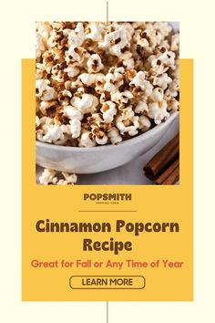 Want to make cinnamon popcorn but don't know how to get started? All you need to do is follow our easy DIY cinnamon popcorn recipe for the perfect cozy movie food treat. We'll go through every step with you, from creating a special cinnamon popcorn seasoning to cooking stovetop popcorn on a stovetop popcorn maker. Head over to the Popsmith blog now to grab our cinnamon popcorn recipe and check out our other gourmet popcorn recipes. | movie snacks Candy Popcorn Recipe, Cinnamon Sugar Popcorn, Gourmet Popcorn Recipes, Cinnamon Popcorn, Diy Cinnamon, Popcorn Treats