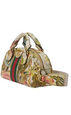 The Ophidia tote bag from Gucci showcases a romantic floral motif alongside the signature Web stripe. The design has top handles and is accented with a GG emblem.Coated canvas bodyRolled handlesDetachable flat strapDual top zip closuresInterior zip pocketMulticolouredComposition: Leather Canvas 100%LiningProduct measurements: Depth 4", Height 5.2", Strap 8.9", Width 8.4"Made in Italy Green Gucci Bag With Detachable Handle, Gucci Beige Bag With Top Carry Handle, Gucci Green Satchel Bag, Beige Gucci Bag With Top Carry Handle, Gucci Green Shoulder Bag For Daily Use, Green Gucci Shoulder Bag For Daily Use, Daily Use Green Gucci Shoulder Bag, Green Gucci Bag For Everyday Use, Gucci Canvas Shopping Bag