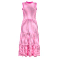 Paula Gingham Cotton Knitted Midi Summer Dress - Hot Pink Long Knit Dress, Knitted Midi Dress, Long Knitted Dress, Gingham Pattern, Nightwear Women, Long Knit, Beach Wear Dresses, Midi Dress Summer, Pink Gingham