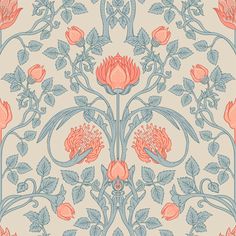 Vintage Retro Floral Wallpaper image 1 Enchanted Flowers, Floral Wallpaper Nursery, Bohemian Wallpaper, William Morris Wallpaper, William Morris Inspired, Mountain Decal, Symmetrical Pattern, Inspired Wallpaper, Morris Wallpapers