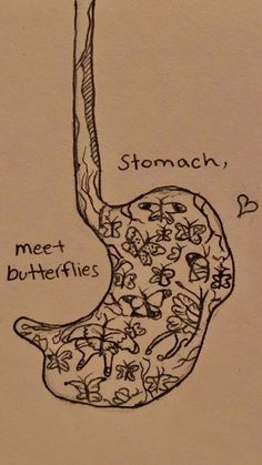 a drawing of a stomach with flowers on it