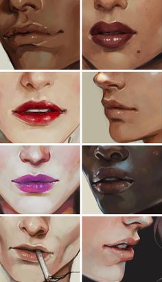 six different images of lips and noses with one woman's face in the middle