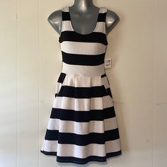 Charlotte Russe Black & White Striped Skater Dress Nwt - Brand: Charlotte Russe - Color: Black & White - Size: Extra Small - Details: Good Stretch - Material: Polyester, Spandex Feel Free To Comment With Any Questions Below! Casual Sleeveless Black And White Mini Dress, Casual Black And White Sleeveless Mini Dress, Casual Black And White Spring Dress, Casual Black And White Dress For Spring, Casual Stretch Midi Dress With Lining, Casual Fit And Flare Lined Midi Dress, Casual Black And White Midi Dress For Summer, Casual Fitted Black And White Midi Dress, Casual Black And White Midi Dress