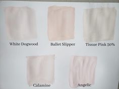 the names of different shades of paint on a white sheet that is being used for wallpaper