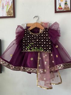 Onam Dress For Kids, Kerala Half Saree, Mauve Lehenga, Purple Velvet Fabric, Onam Dress, Frock Photos, Kids Lehenga Choli, Kids Ethnic Wear