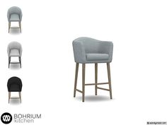 four different types of bar stools in various colors and sizes, with the same upholstered seat