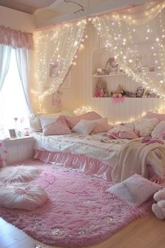 Bedroom Inspirations Cute Pink, Adult Pink Bedroom, Zimmer Diy, Decor Ideas For Living Room, Home Decor Cozy, Pink Bedroom Decor, Pink Room Decor, Kids Bedroom Inspiration