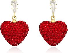 Amazon.com : valentines day earrings Valentines Day Accessories, Hot Pink Earrings, Girlfriend Jewelry, Red Heart Earrings, Crystal Heart Earrings, Rhinestone Material