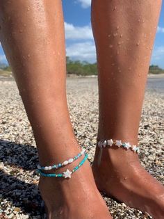 Stunning all genuine Turquoise anklet with a small Fresh Water Pearl Side Star. Perfection :)Anklet pictured measures 8.5" with a 1" extension chain.  Please select your desired length from the drop-down menu.Chain and accents are available in all 14K Yellow Gold Filled, all 14K Rose Gold Filled, and all Sterling Silver.**LISTING IS FOR THE WISH STAR ANKLET ONLY*** ALL OTHER ANKLETS ARE SOLD SEPERATELY. Adjustable Turquoise Anklets For Summer, Blue Beaded Starfish Anklet, Turquoise Beaded Starfish Bracelets For Summer, Turquoise Starfish Beaded Bracelets For Summer, Blue Strand Anklets For Summer, Turquoise Strand Anklets For Summer, Summer Turquoise Beaded Bracelets With Starfish Shape, Turquoise Anklets For Summer Vacation, Blue Anklets For Beach Festival