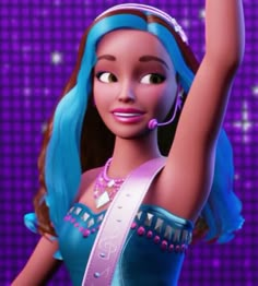 the barbie doll is wearing a tiara and holding her arm up in the air