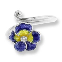 This Vitreous enamel on sterling silver purple pansy ring with a genuine diamond in the center. Blue Floral Fine Jewelry, Elegant Blue Butterfly Jewelry, Blue Butterfly Fine Jewelry, Blue Enamel Jewelry With Polished Finish, Blue Sterling Silver Flower-shaped Jewelry, Nickel-free Blue Enamel Jewelry, Blue Butterfly Sterling Silver Jewelry, Blue Flower-shaped Jewelry With Flower Charm, Blue Sterling Silver Jewelry With Polished Finish